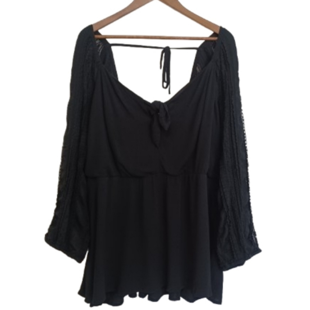 TORRID Women's Plus Size 4 Shirt Black Lace Tie Front Long Sleeve Blouse Top